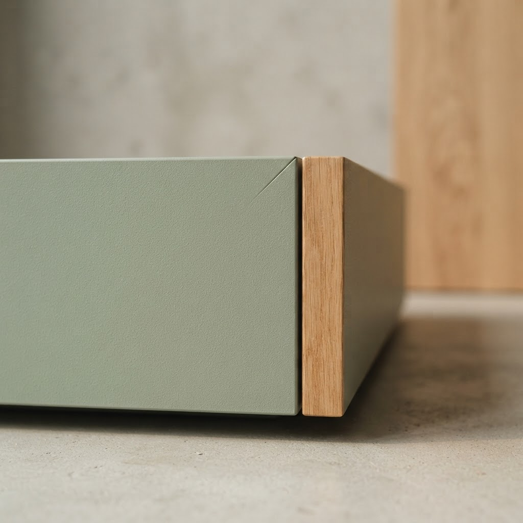 Kumiform Defne finish — A soft, grounded sage — the calm of a shaded garden.